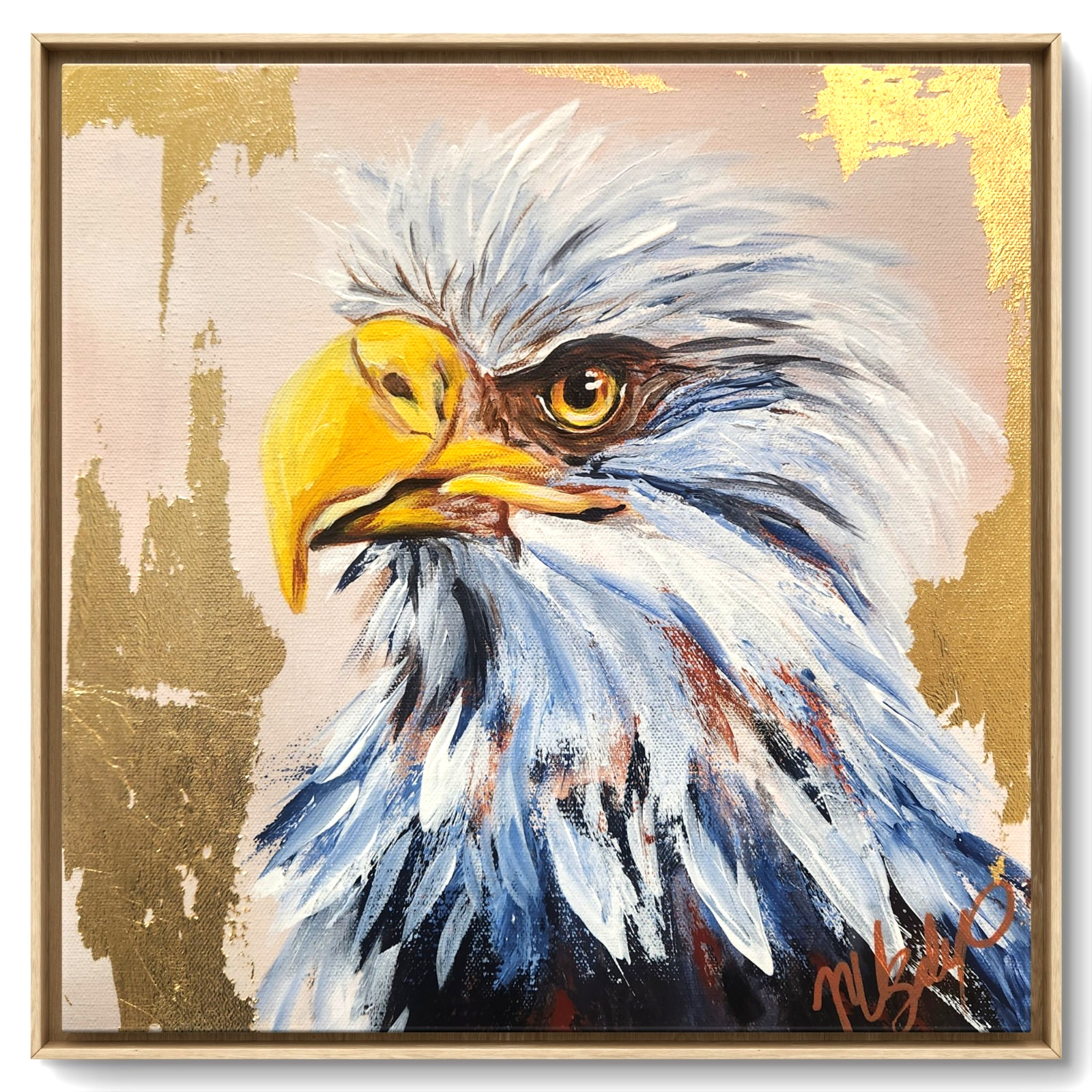Bald Eagle Painting 12×12 Original Wildlife Art Gold Leaf Wall Decor