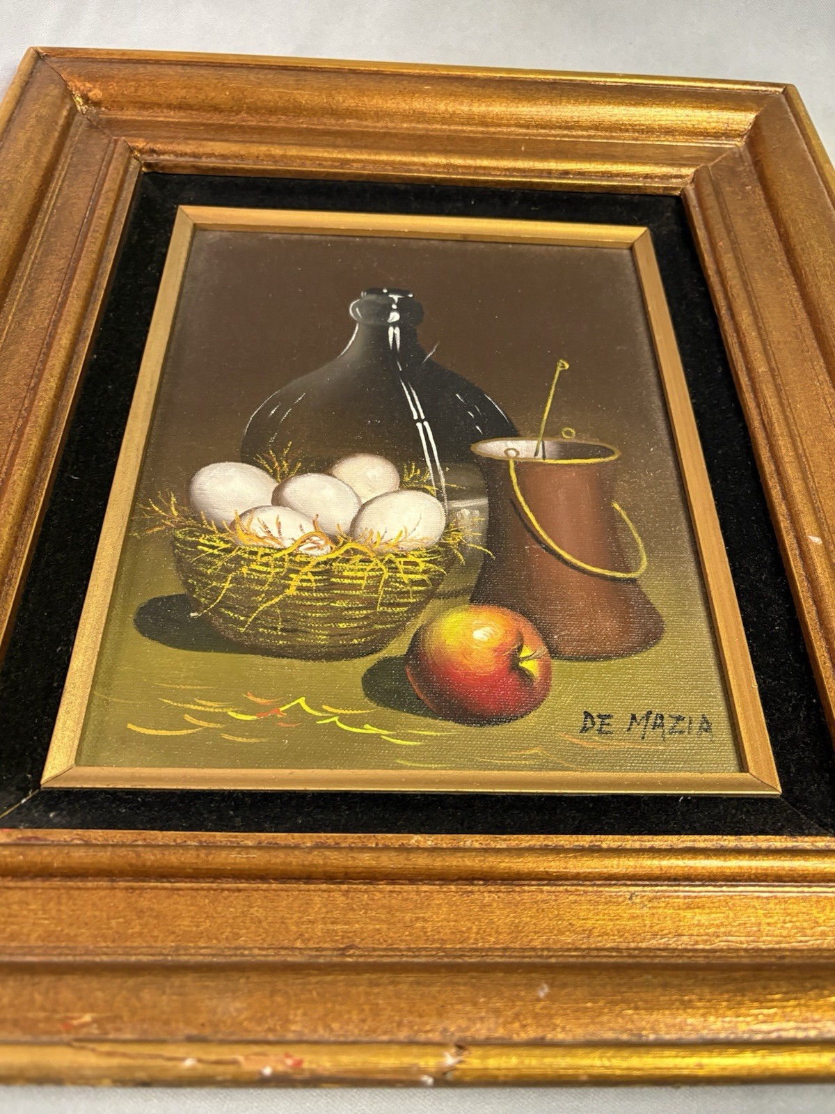 De Mazia Still Life Oil Painting Framed Eggs Bottle Apple Signed Barnes Method