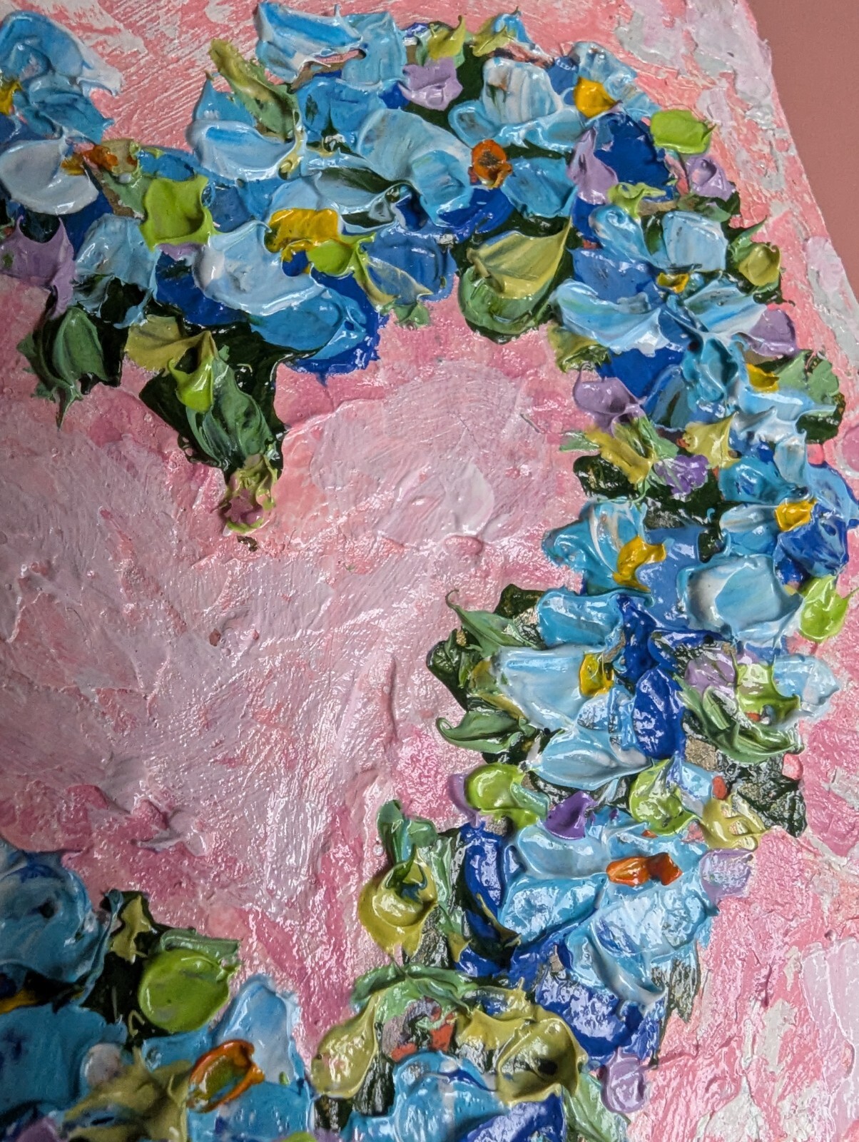 Forget-me-not ORIGINAL OIL impasto HEART Painting 4″X4″ X 1.5″ by Olga Diduh.
