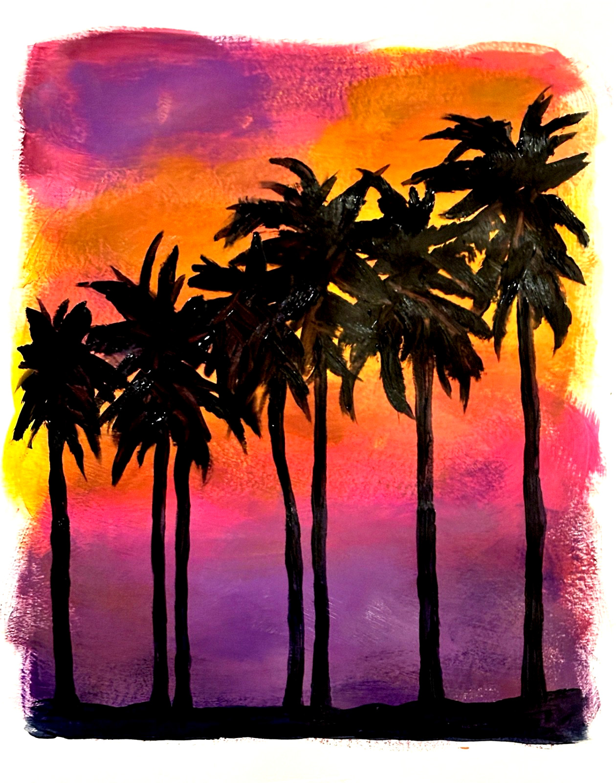 Original Palm Tree Sunset 11×14 Paper Bold Expressionist Painting Signed Art