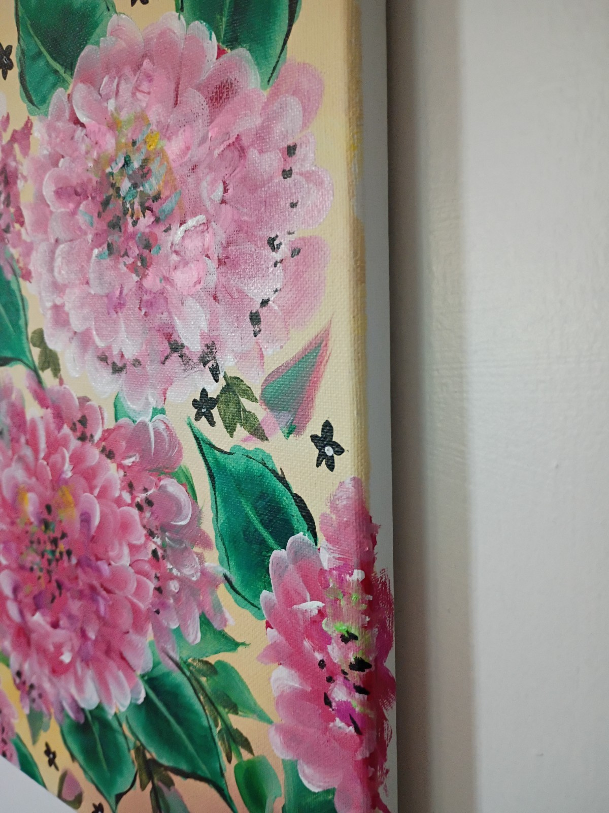 Pink Hydrangeas Yellow & Black 11×14 Canvas Original Art Expressionism Abstract