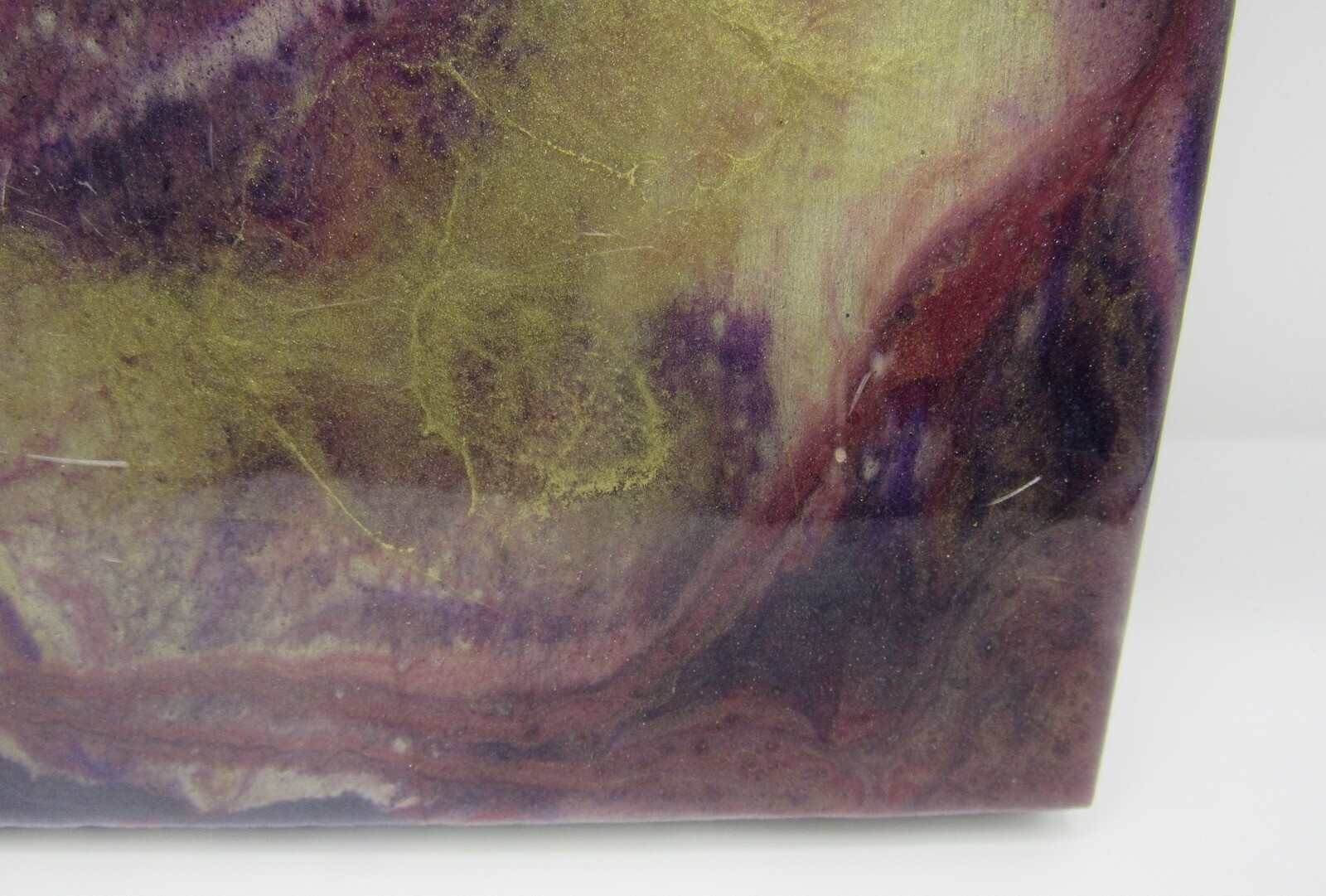 Signed Dee Dee Lantzy painting poured resin mixed media abstract pigment 6×6″