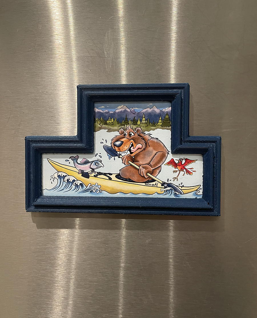 Kayaking Bear Illustration ACEO – 3D printed frame – with magnets