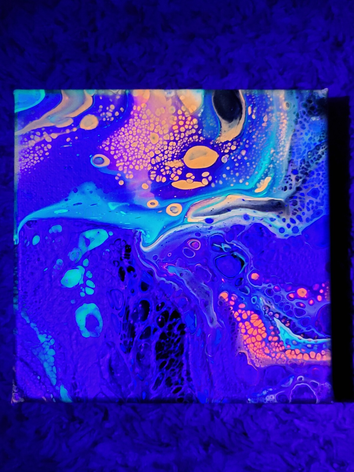 Acrylic Pour Painting on Canvas 6x6x1.5 Glow/UV Original By Pour Pros Studios