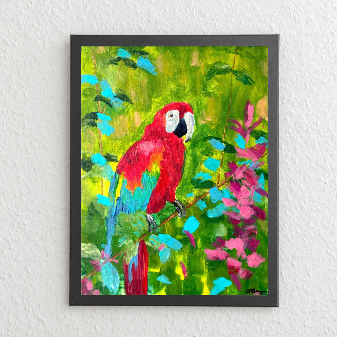 Abstract Expressionist Original Parrot Painting Living Room Wall Art 12×16