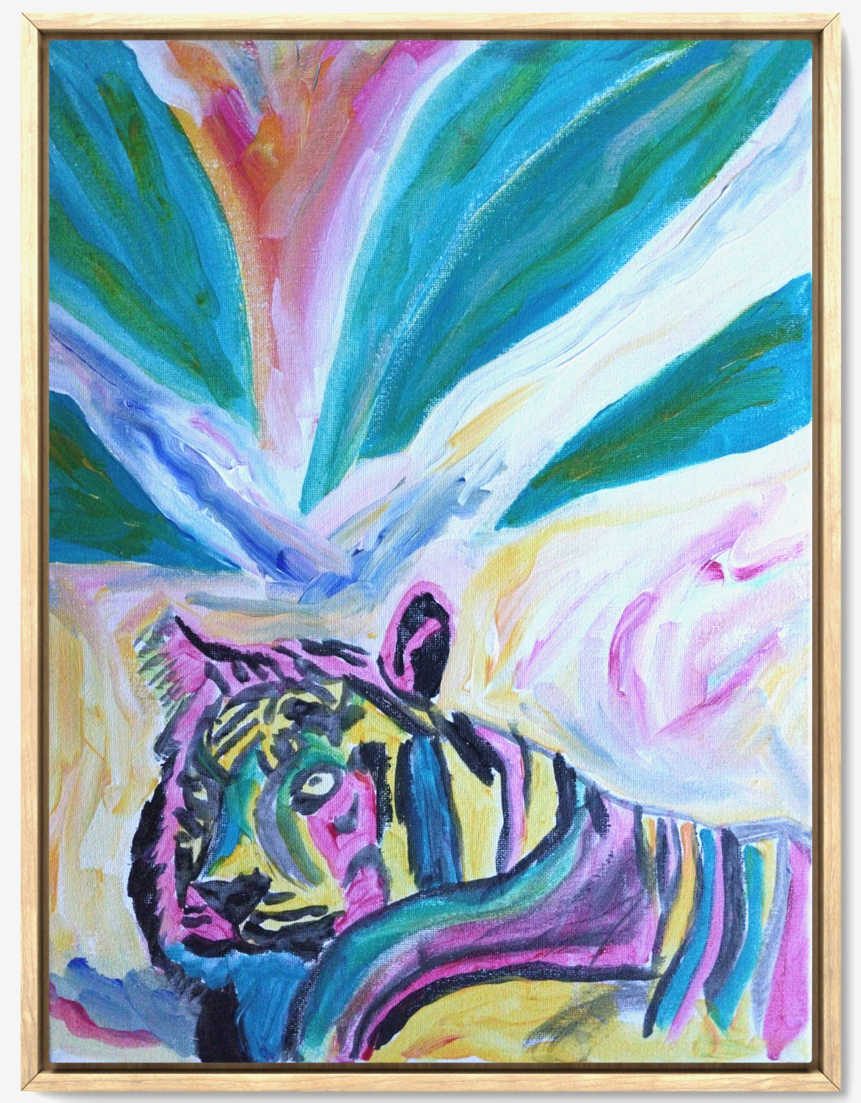 Colorful Tiger 11×14 Modern Abstract Original Signed Canvas Art Acrylic BACH