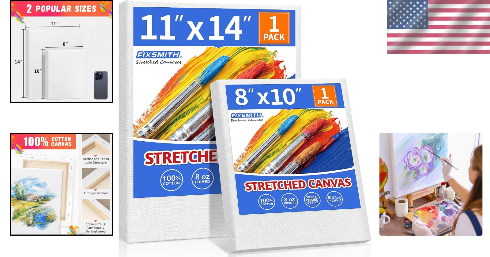 Luxurious Stretched Canvas Boards, 2-Pack: Ideal for All Painting Mediums