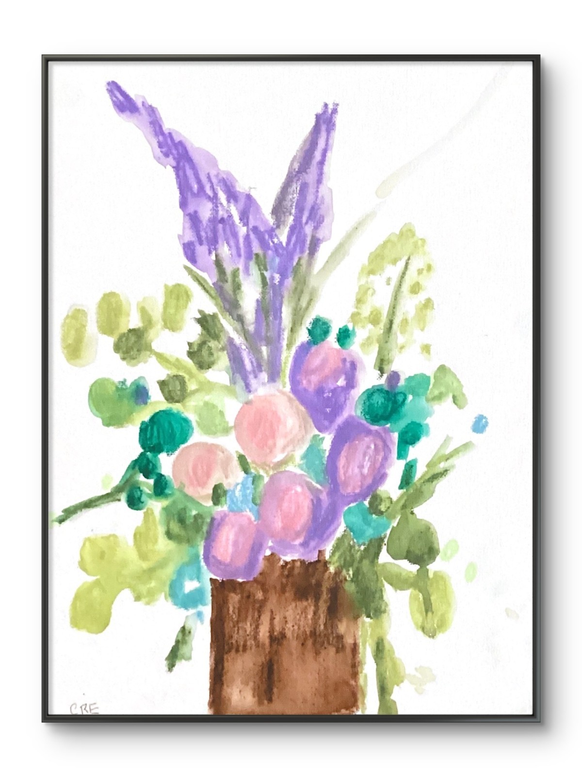 Original Flowers in a Vase Abstract Modern Bright Art 11x 14 Canvas Panel