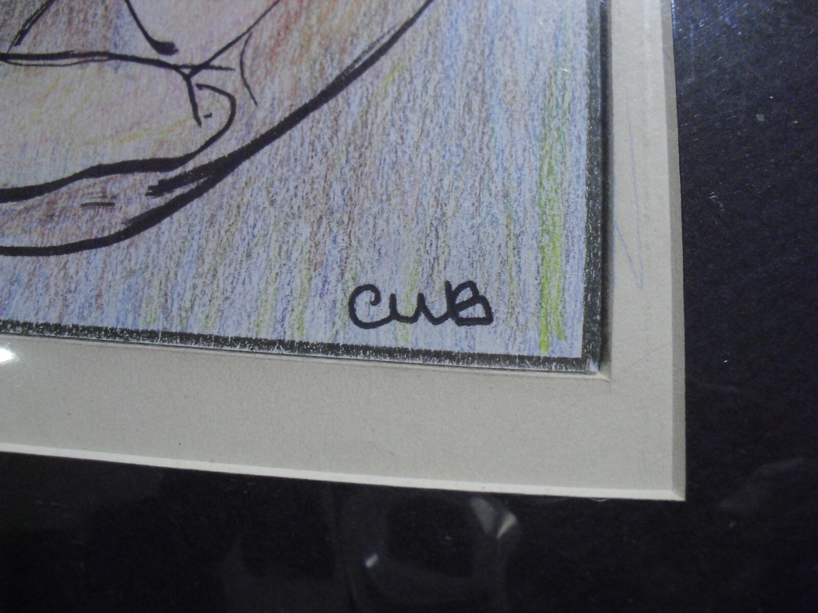 Original Matted CWB Signed Colored Pencil Ink Impressionist Woman Painting
