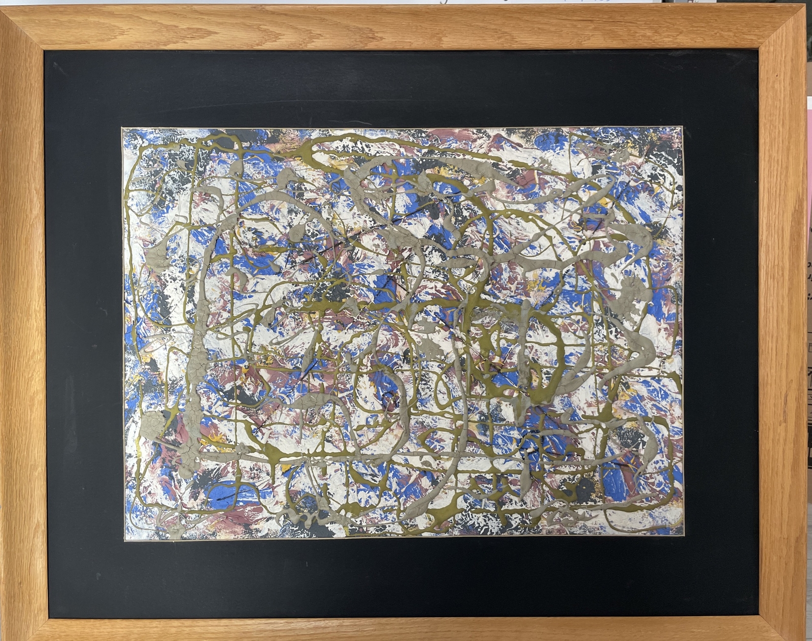 Vintage MCM Abstract Pollock Style Original Frame 32″X26″