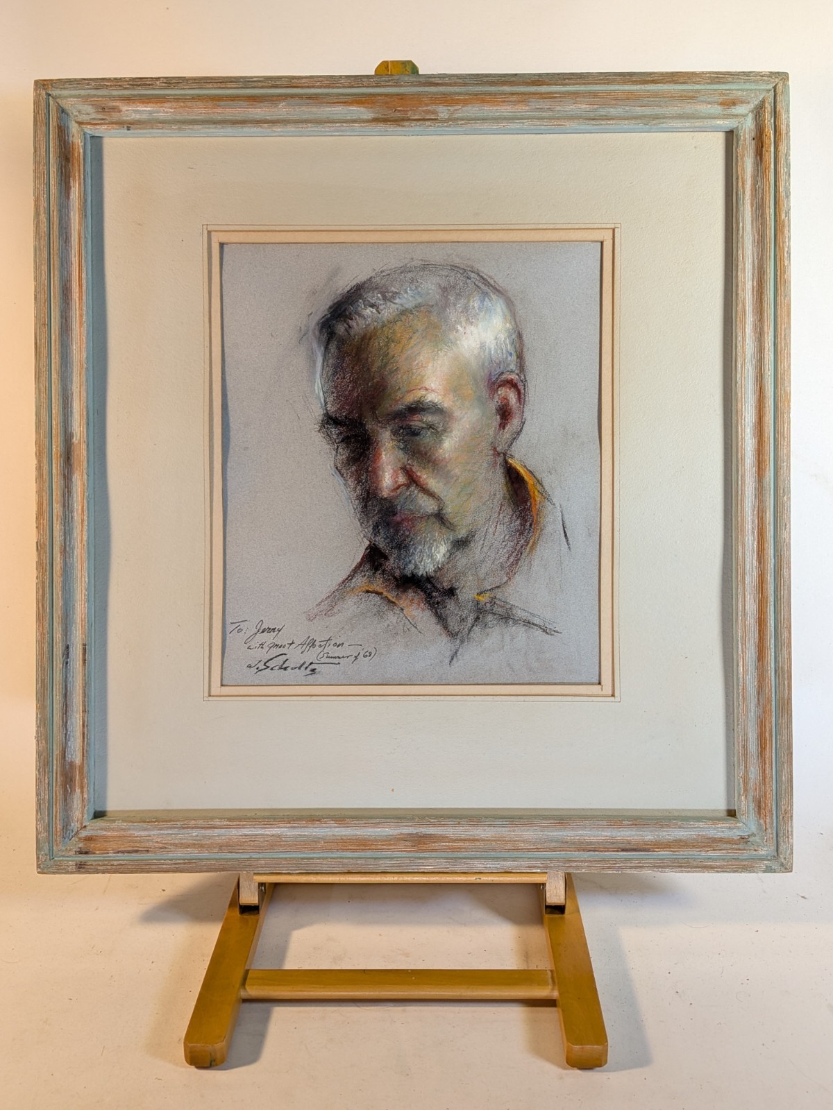 1968 William J Schultz American Impressionist Original Pastel Portrait Framed