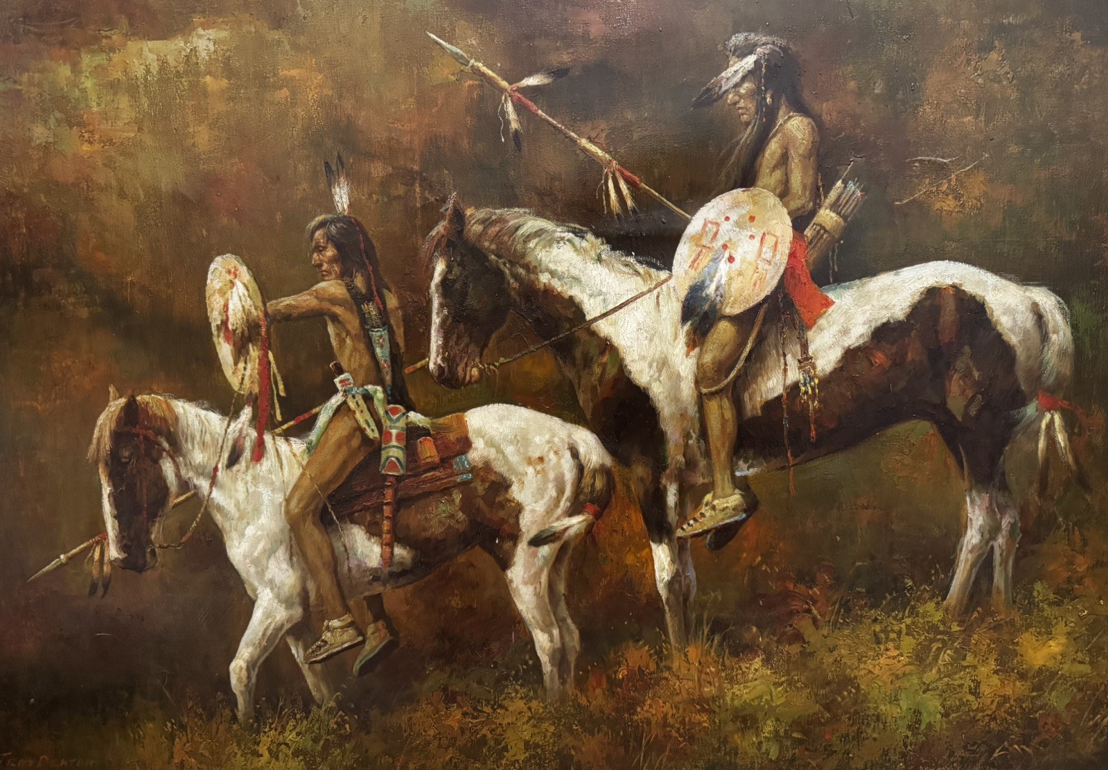 Native American Oil On Canvas Portrait Painting By Troy Denton Howard Terpning