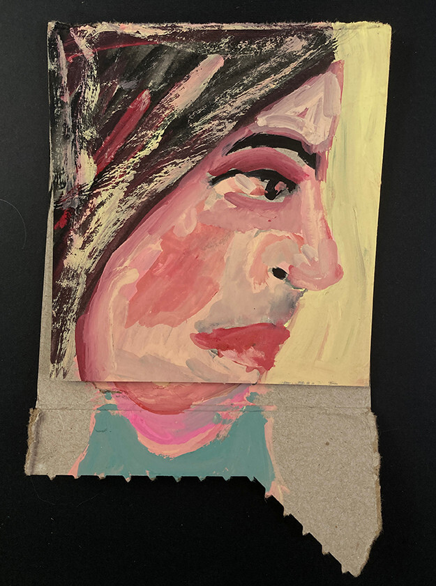 Handmade Book Art Unique 2 Original Woman & Man Portrait Paintings Cardboard