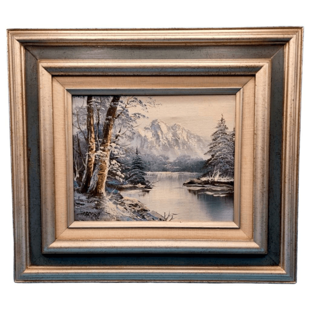 Mountain Lake Oil Landscape Original Painting Signed Cert. Authenticity 16×14