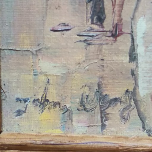 Abstract Cityscape Trolley Brown Tone Impasto Oil Painting 10×12 Framed Signed