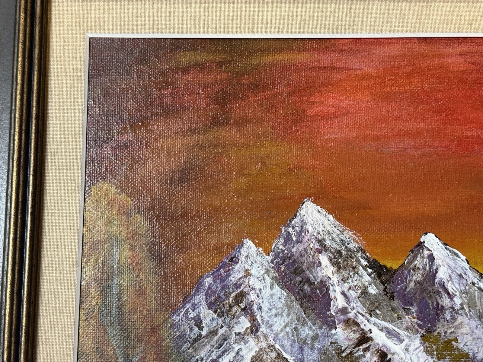 Original Framed Autumn Mountain Landscape Painting New England Fall Art Unsigned