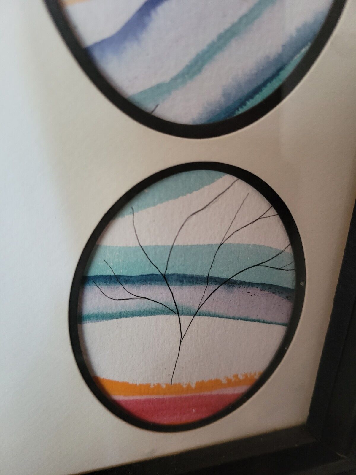 Framed Abstract Landscape Collage with Multi-Oval Cutouts