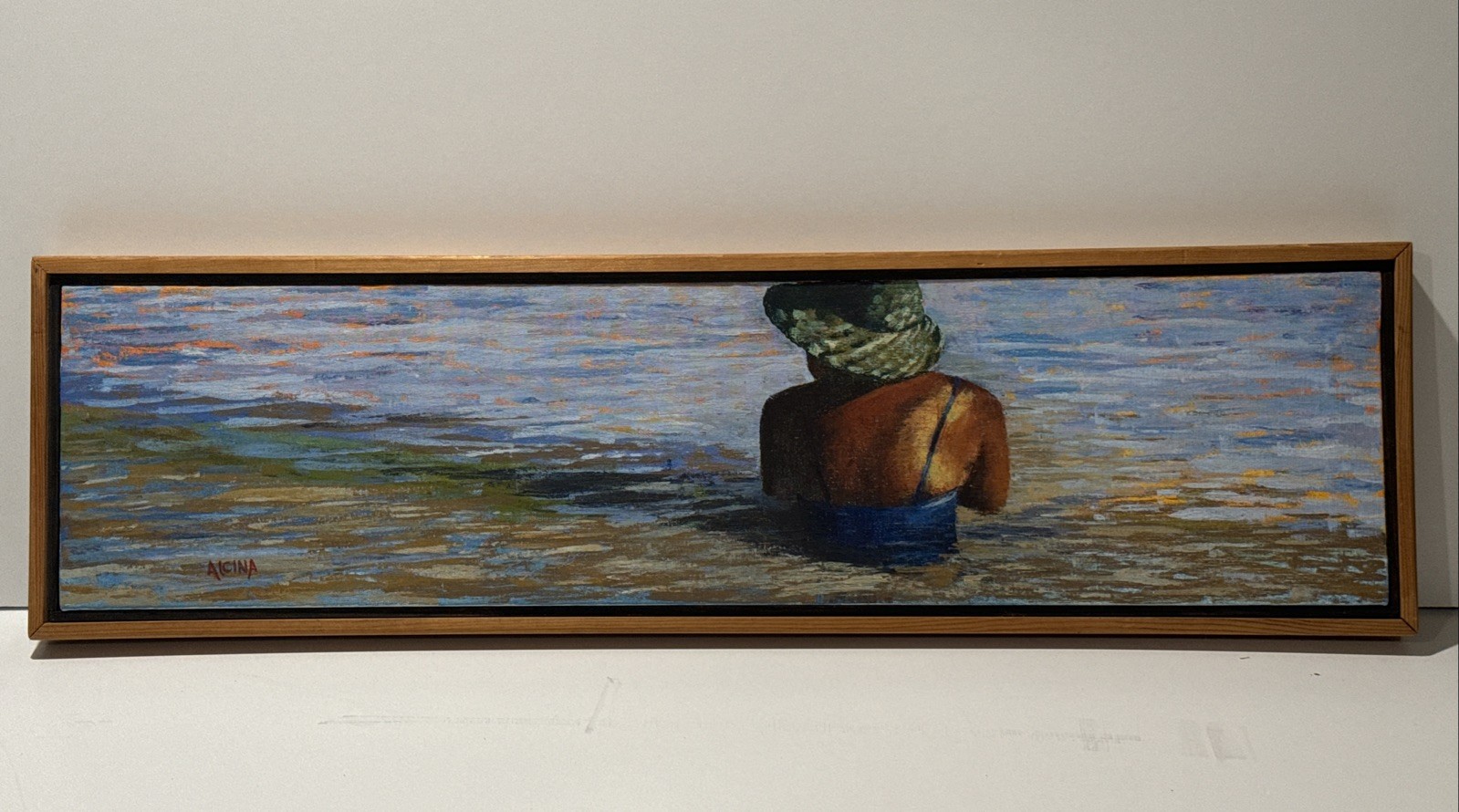 ALCINA NOLLEY PAINTING COAST BEACH SWIMMER BATHING TROUJA BEACH ST LUCIA VINTAGE