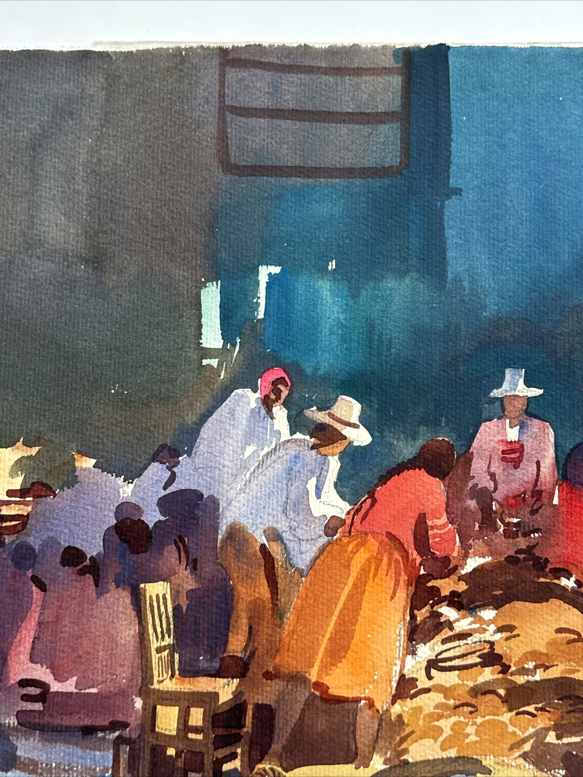 VINTAGE IMPRESSIONISM PAINTING MEXICO STREET SCENE VENDORS MARKET CASTILLO