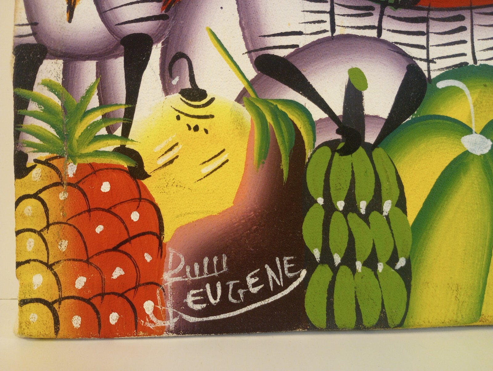 Vintage Original Signed Eugene Oil Painting 10.25×9 Haitian Cubist Art