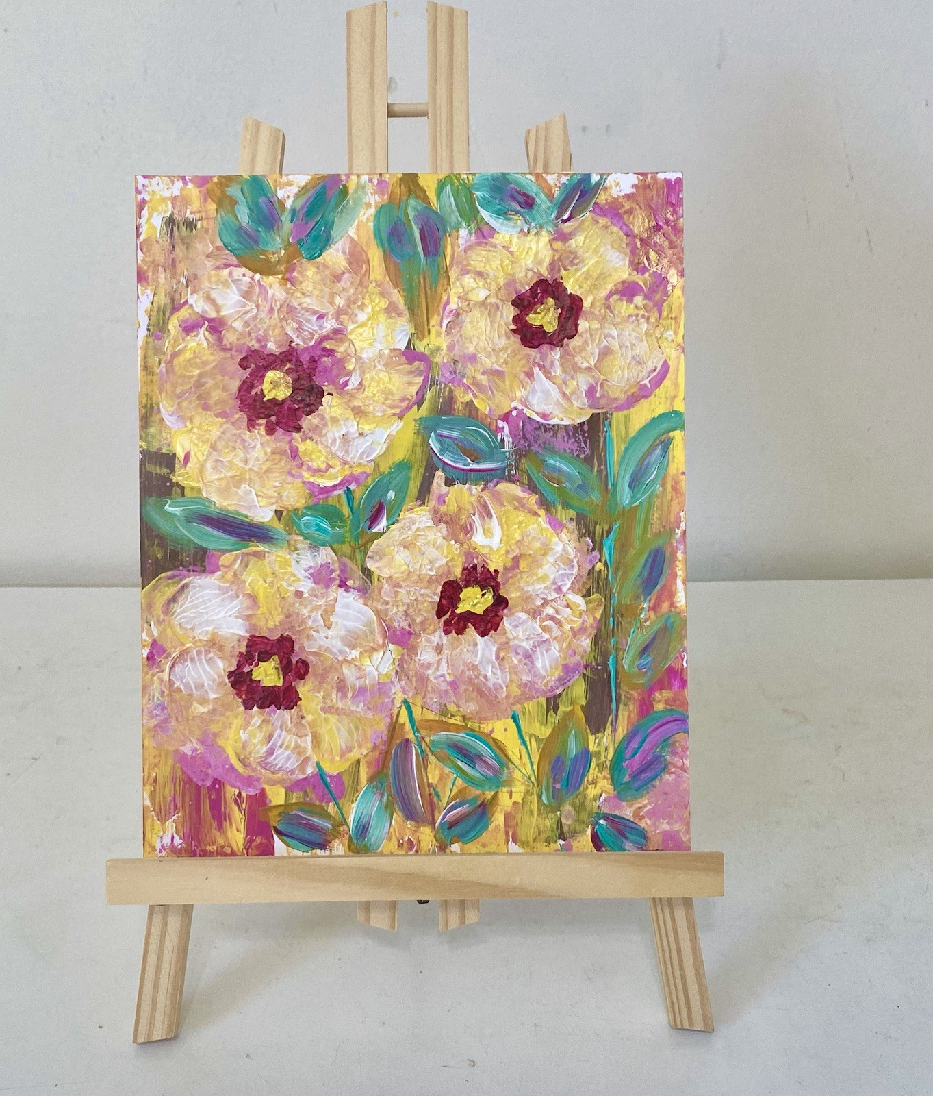 Flowering. Original Acrylic Painting on Cardboard