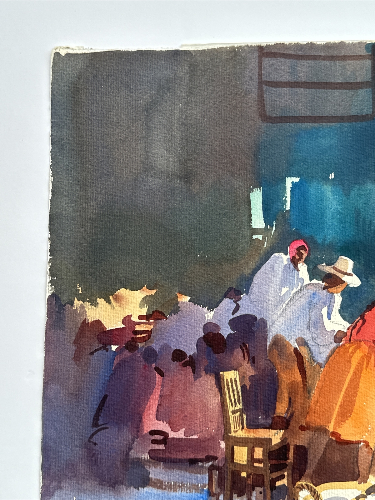 VINTAGE IMPRESSIONISM PAINTING MEXICO STREET SCENE VENDORS MARKET CASTILLO
