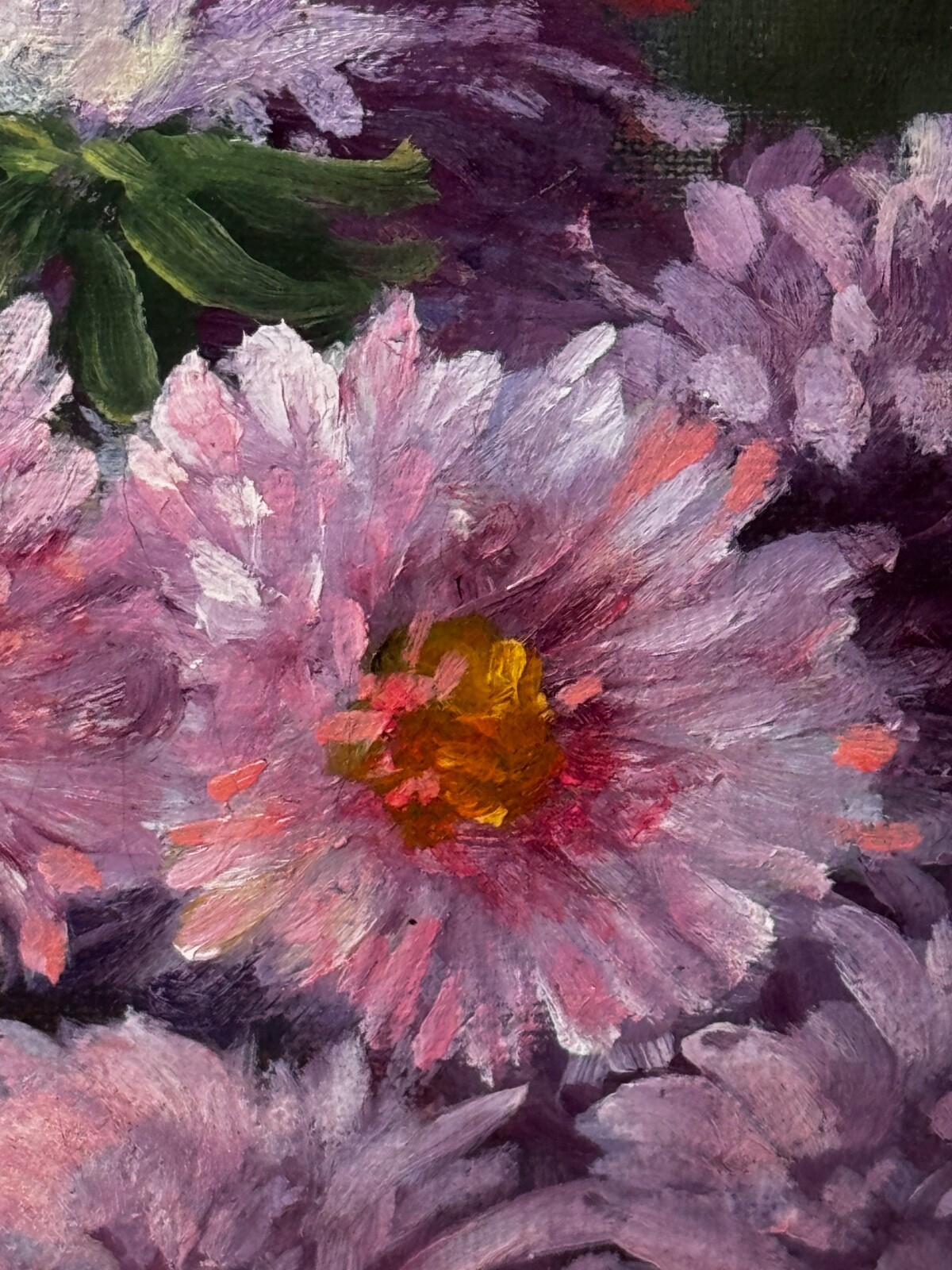 Victorian Still Life Oil Painting Flowers Chrysanthemums In Vase Emily Selinger