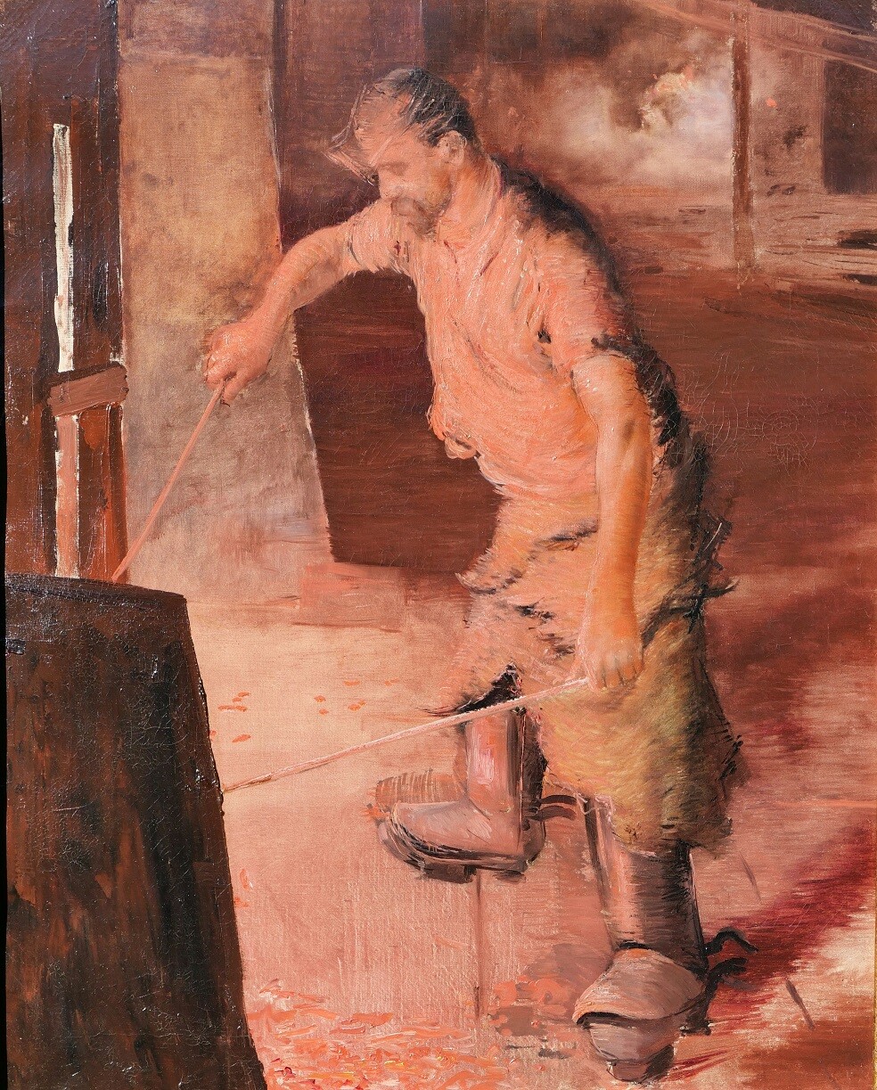 Lucien Jonas, Painting, Industry, Furnace, Foundry, Realism, Worker, Factory