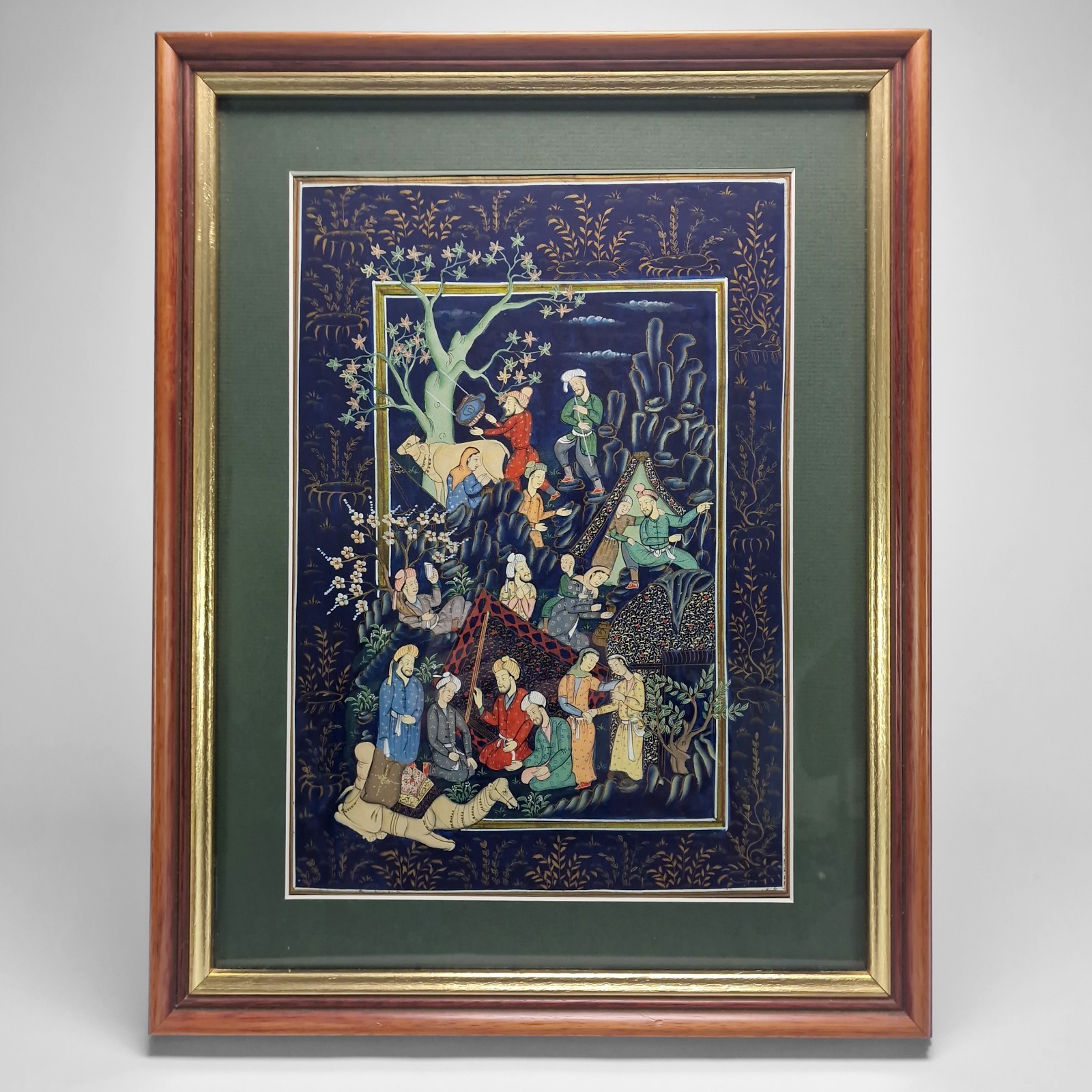 Mughal Indo Persian Layla and Majnun Painting on Silk Framed