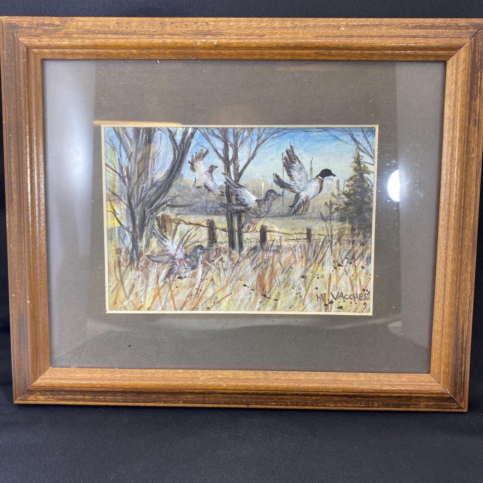 MARCO VACCHER «In Flight» SCENIC DUCKS PAINTING 11.5 x 9.5 SIGNED From Ohio
