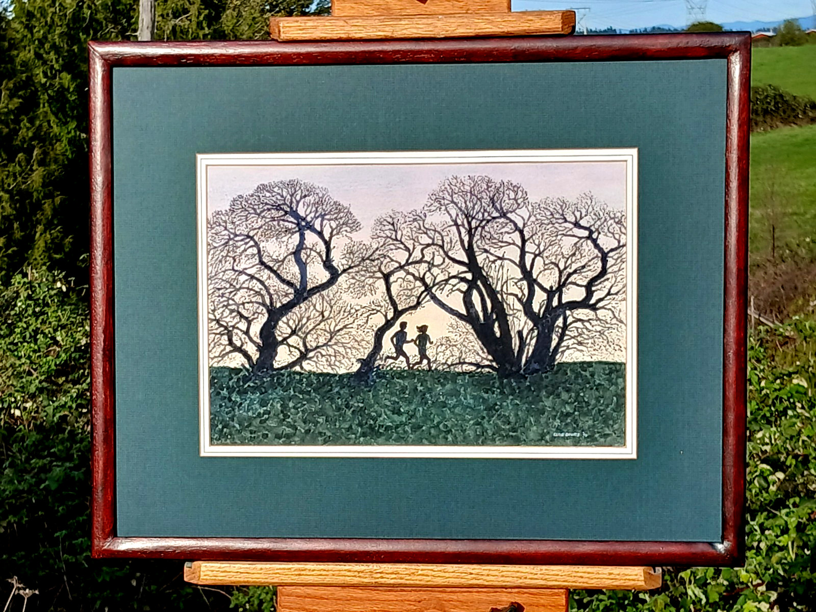 CLIVE DAVIES: 1996, Original Watercolor PTG, «Morning Run,» Framed-Matted-Signed