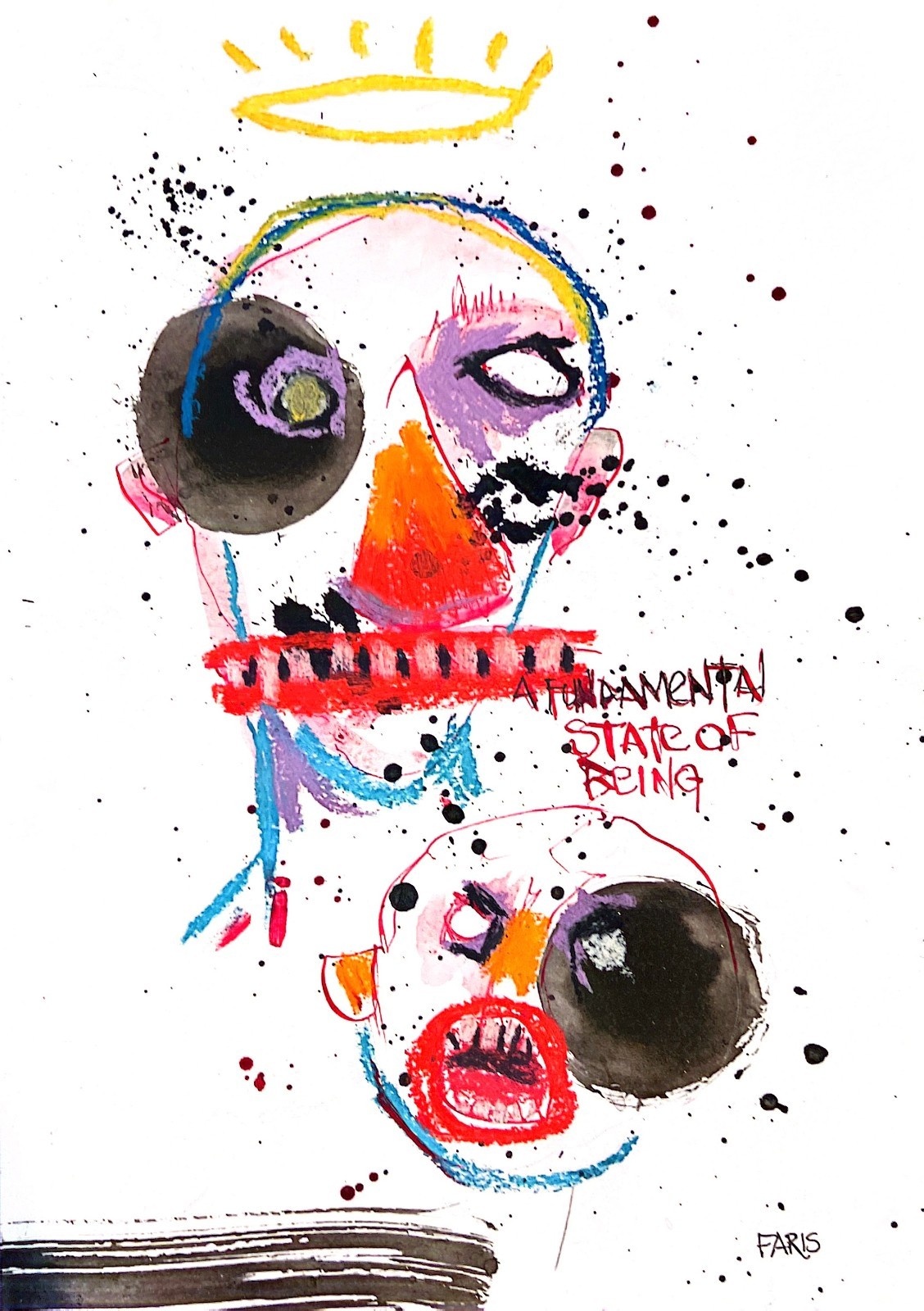 Original Ink Portrait Painting A4 Mixed Media Neo-Expressionism Signed COA #9