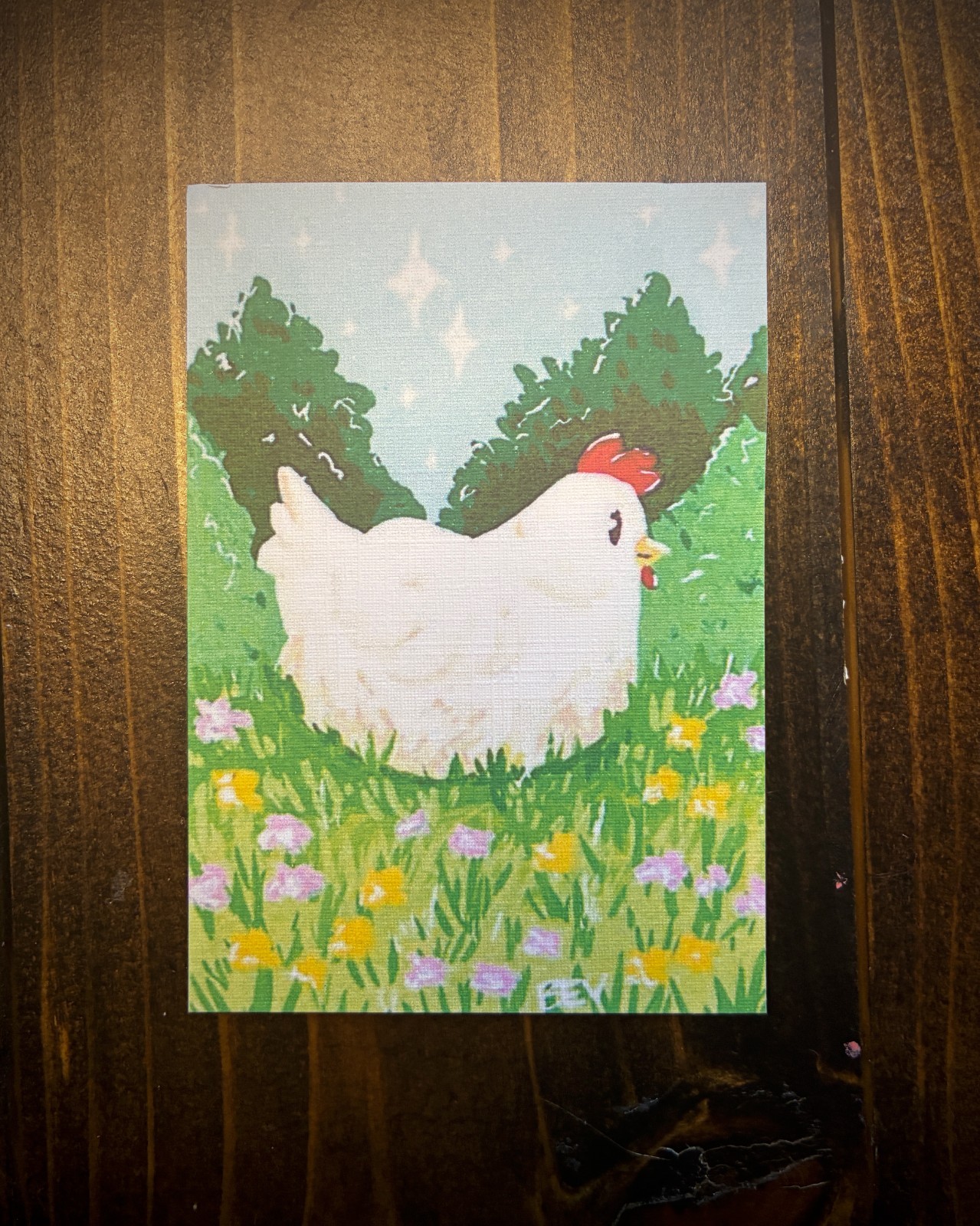 ACEO Original Acrylic Painting PRINT Chicken Sky Mini Art Card