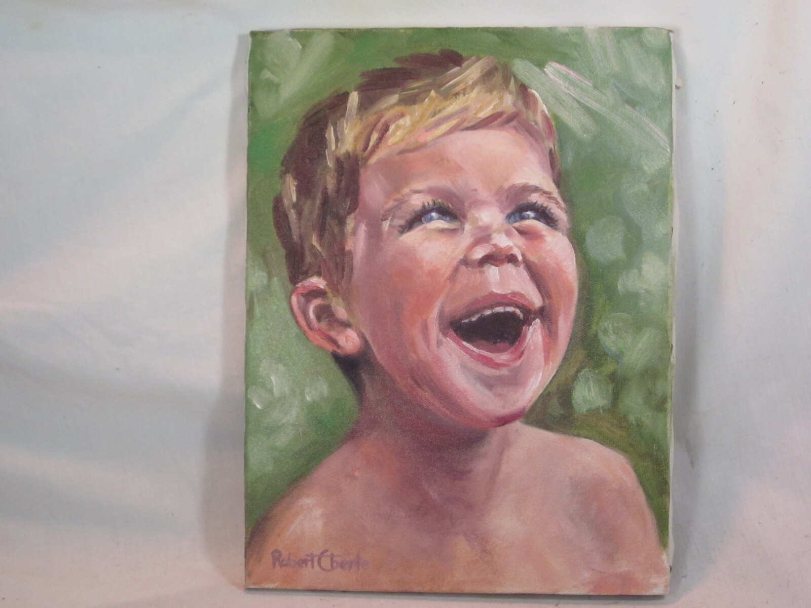 Robert Eberle hand painted famous Indiana USA artist signed child boy portrait