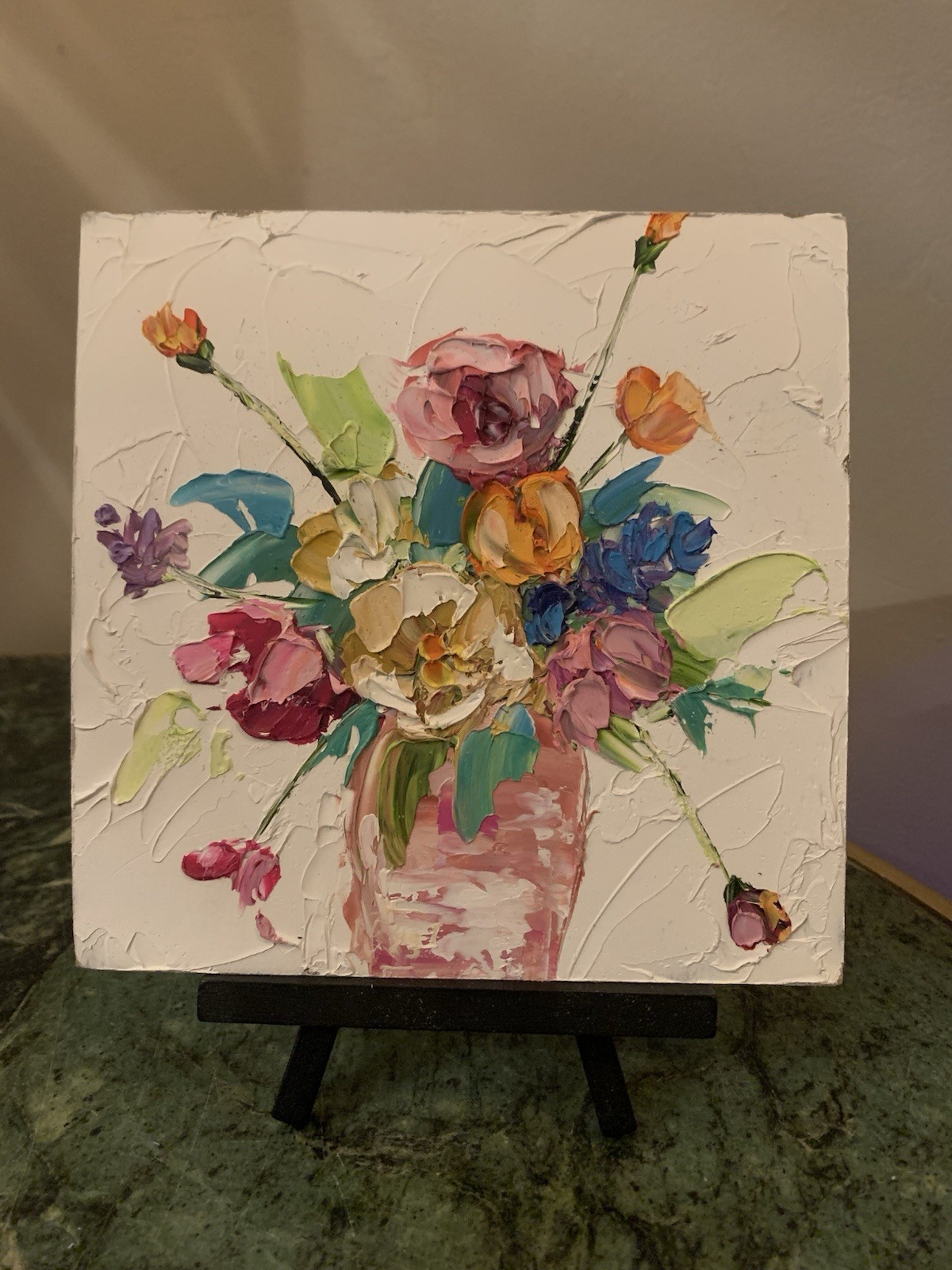 Oil painting Vintage still life with flowers signed Ray Zielinski Original 8×10
