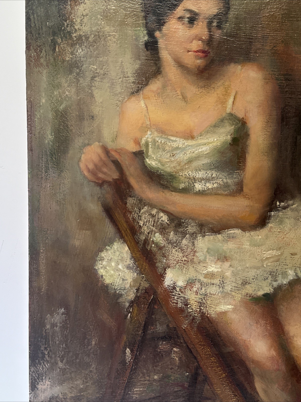 MID CENTURY PAINTING BALLERINA DANCER PRETTY WOMAN FEMALE MODEL BY WHITE LARGE