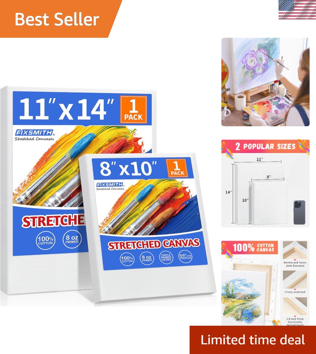 Luxurious Stretched Canvas Boards, 2-Pack: Ideal for All Painting Mediums