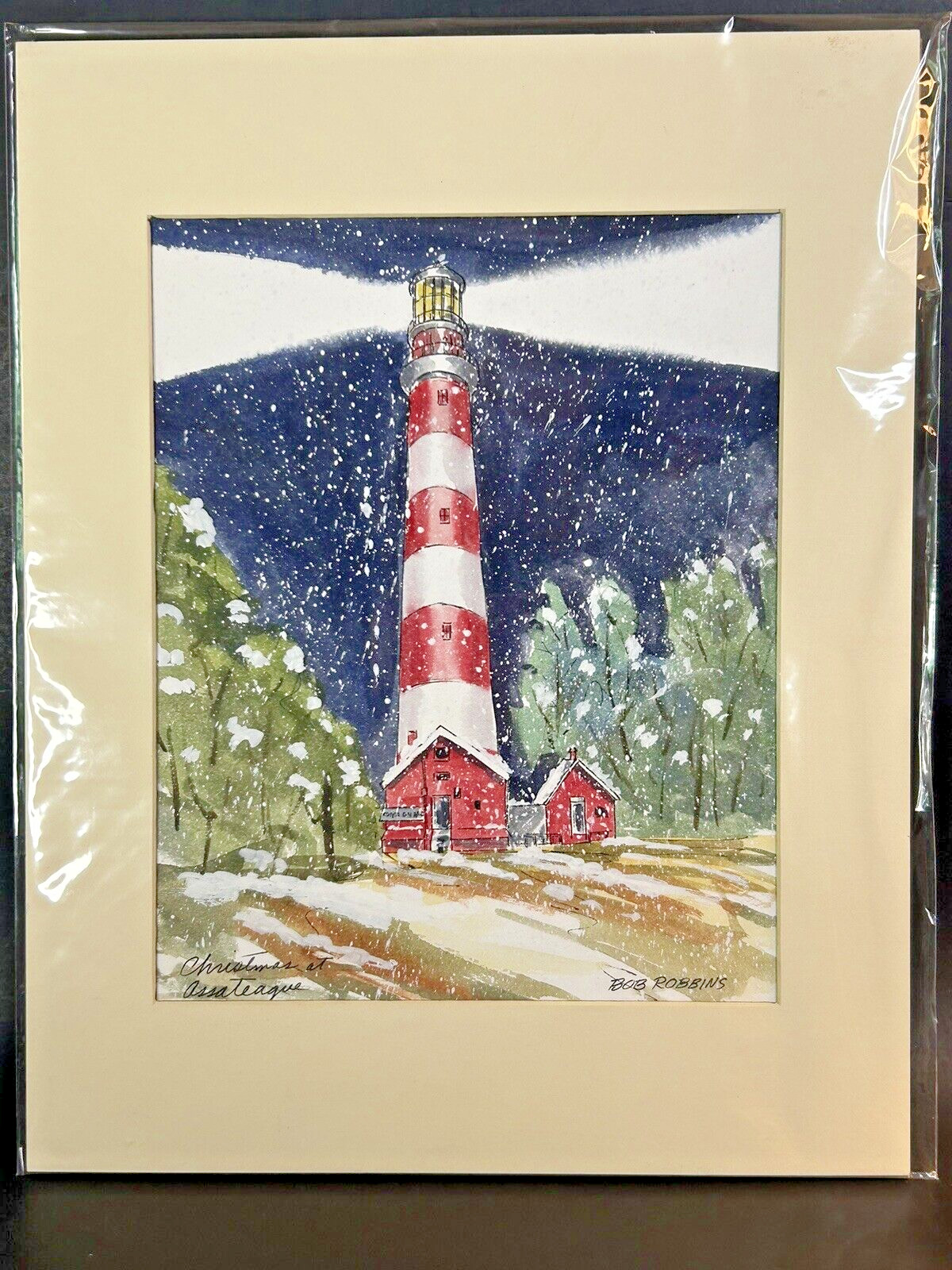 Lighthouse Watercolor Painting Original Small Matte No Frame 14 x 11 inch Signed