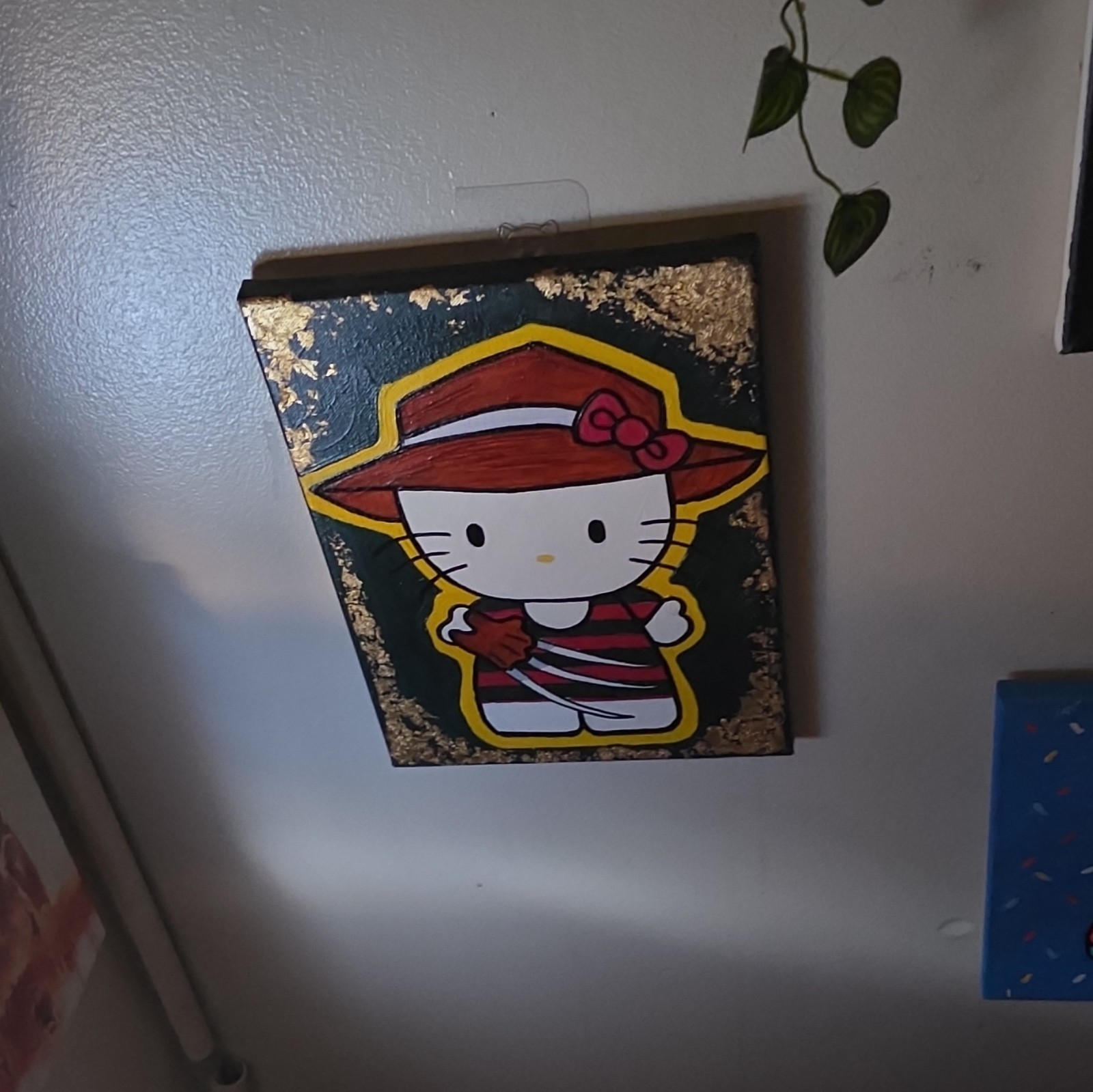 Hello Kitty Cartoon Pop Art Painting, Unframed Wall Art Black & Gold