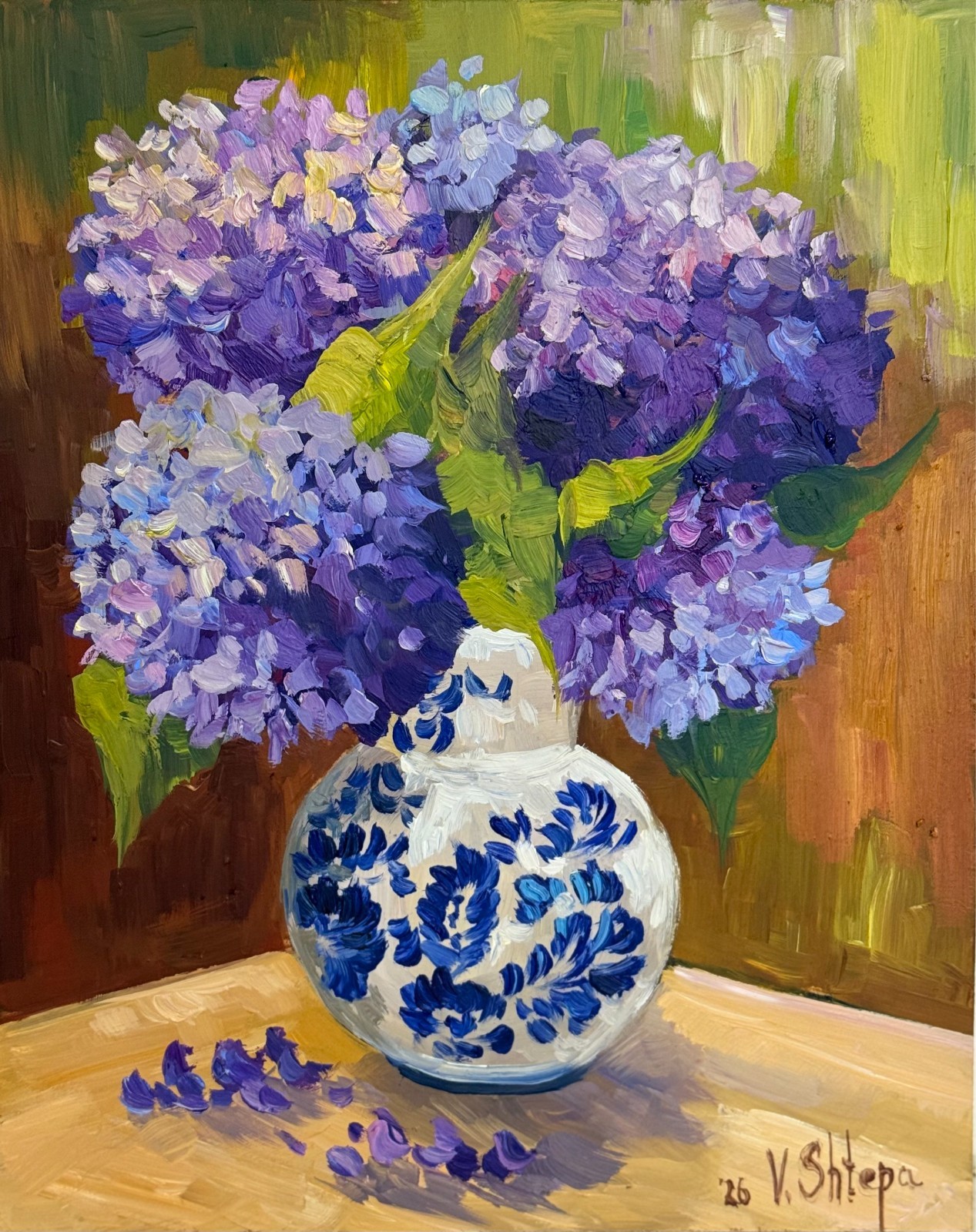 Hydrangea Floral Original Oil Painting Art Impasto Flower Still Life 8×10 in