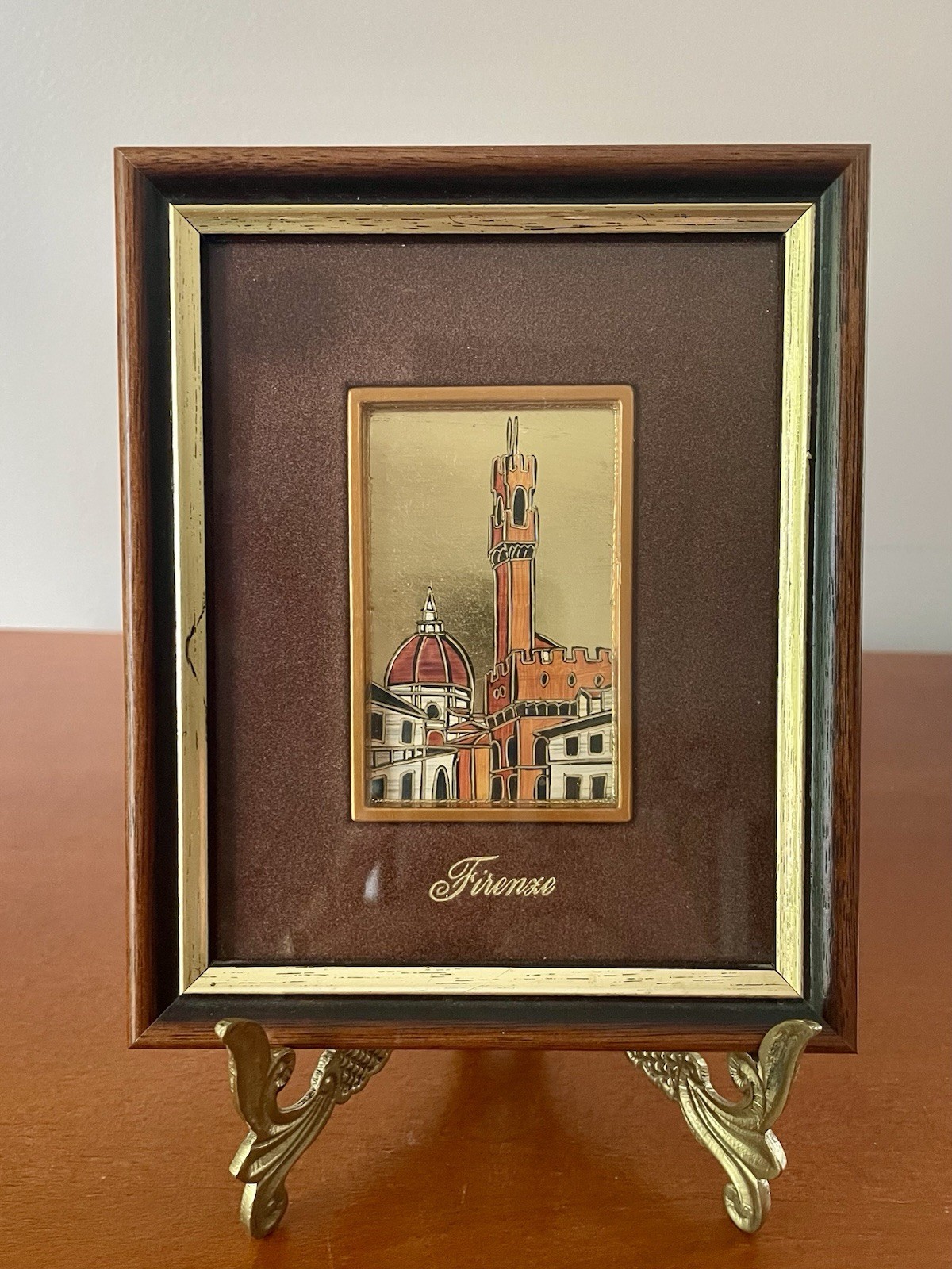 RARE Vintage Gold Leaf Italian Framed Miniature Art Engraving Painting Florence