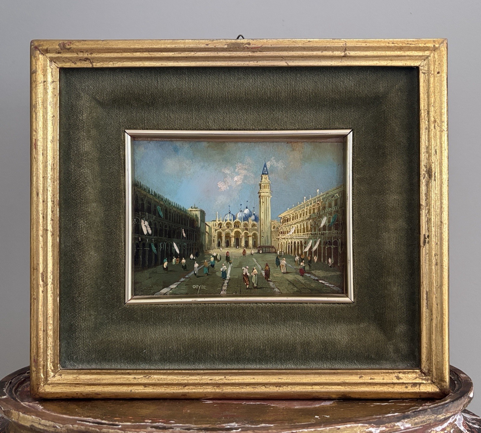 Antique Miniature Oil On Copper Painting Signed DEYER P. San Marco Venice Italy