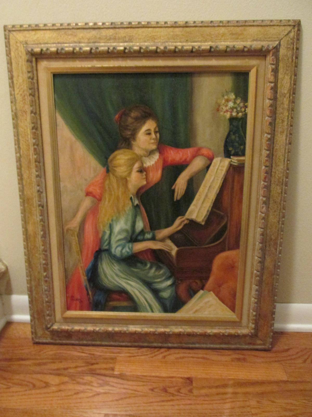 Vtg 1964 The Piano Lesson Renoir Painting Reproduction Framed Signed