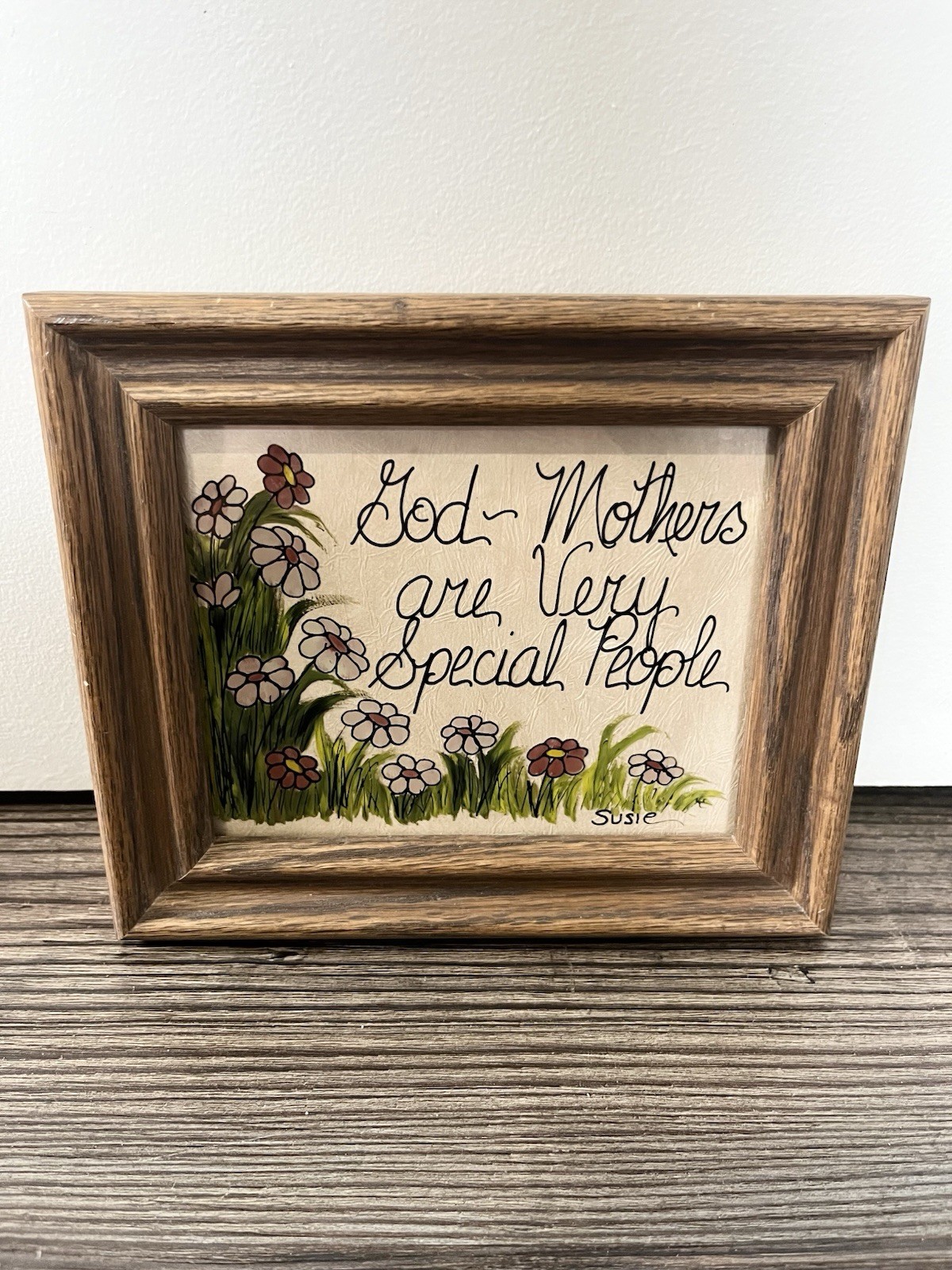 Vntg Reverse Glass Painted Picture Frame Small Mothersday Birthday Gift EUC Flwr