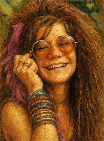 Janis JOPLIN Portrait Painting on Giclee canvas 16″x20″ with mat frame