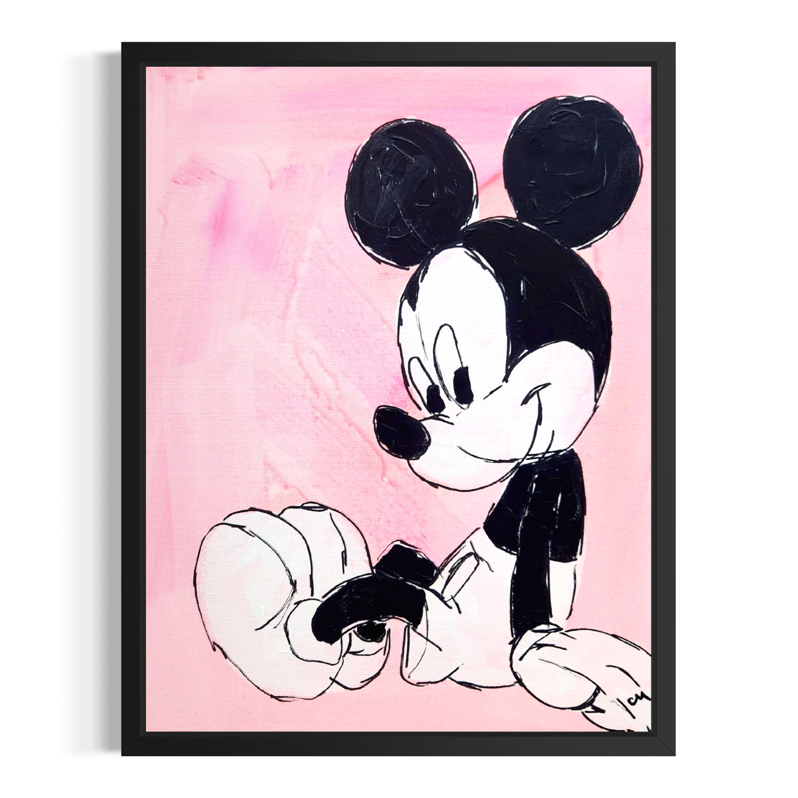 Original Abstract Cartoon Mouse 11×14 Painting Acrylic Pink Canvas Wall Art
