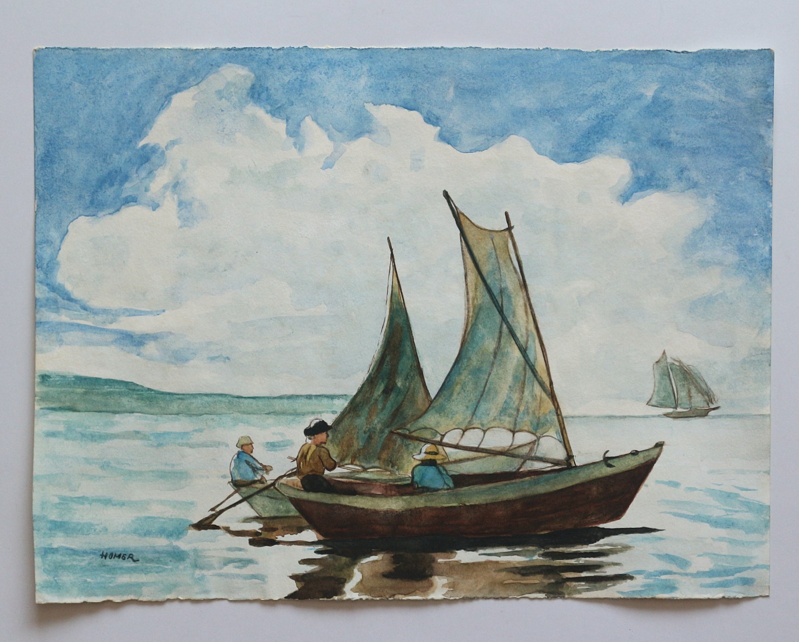 WINSLOW HOMER watercolor on old paper painting, vintage, not print