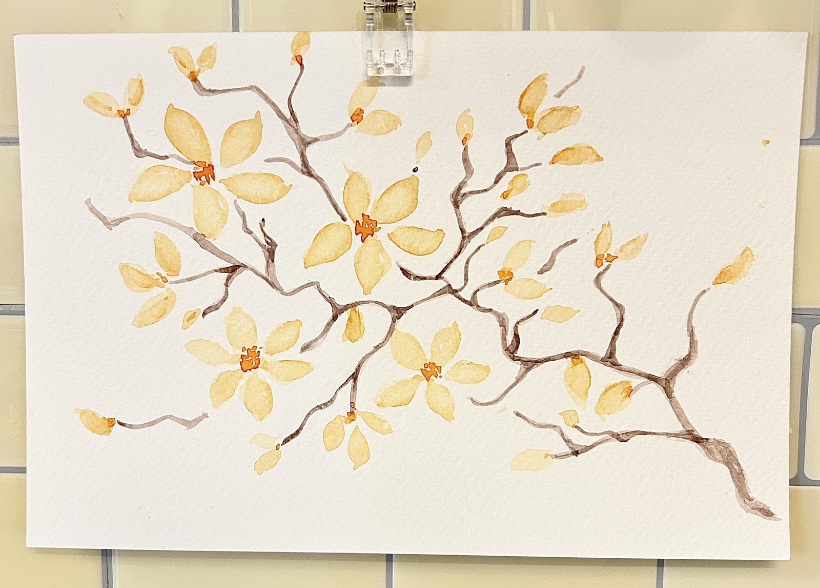 Original Signed Watercolor Painting. Floral. Abstract. Yellow spring Bouquet