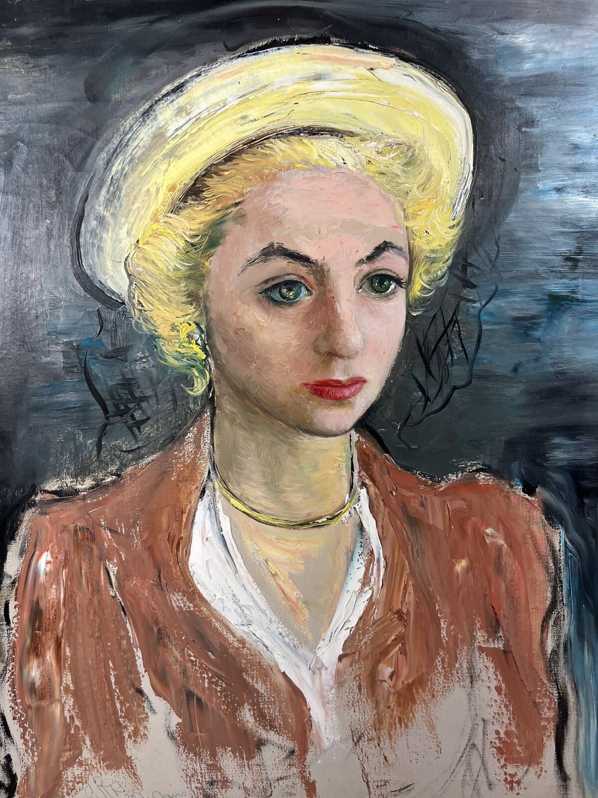GLADYS ROCKMORE DAVIS MODERNISM ANTIQUE WOMAN PORTRAIT VINTAGE OIL PAINTING