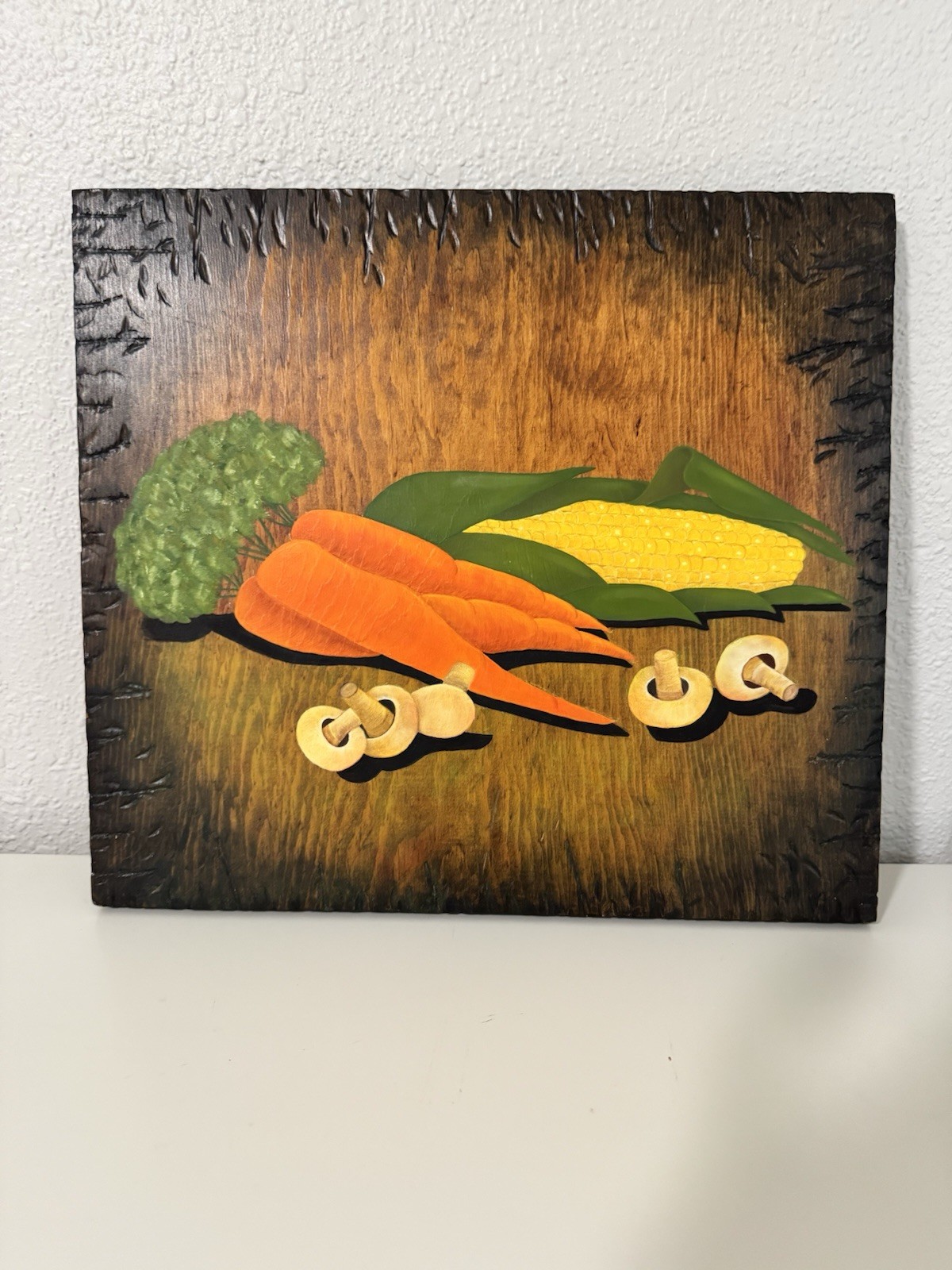 15”x13.5” Still Life Veggie Painting On Wood – Unknown Artist